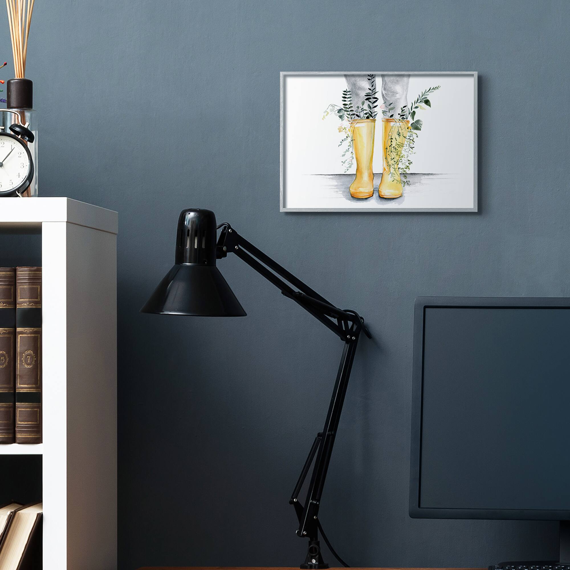 Stupell Industries Yellow Rainboot Bouquets Chic Wildflower Foliage in Gray Frame Wall Art